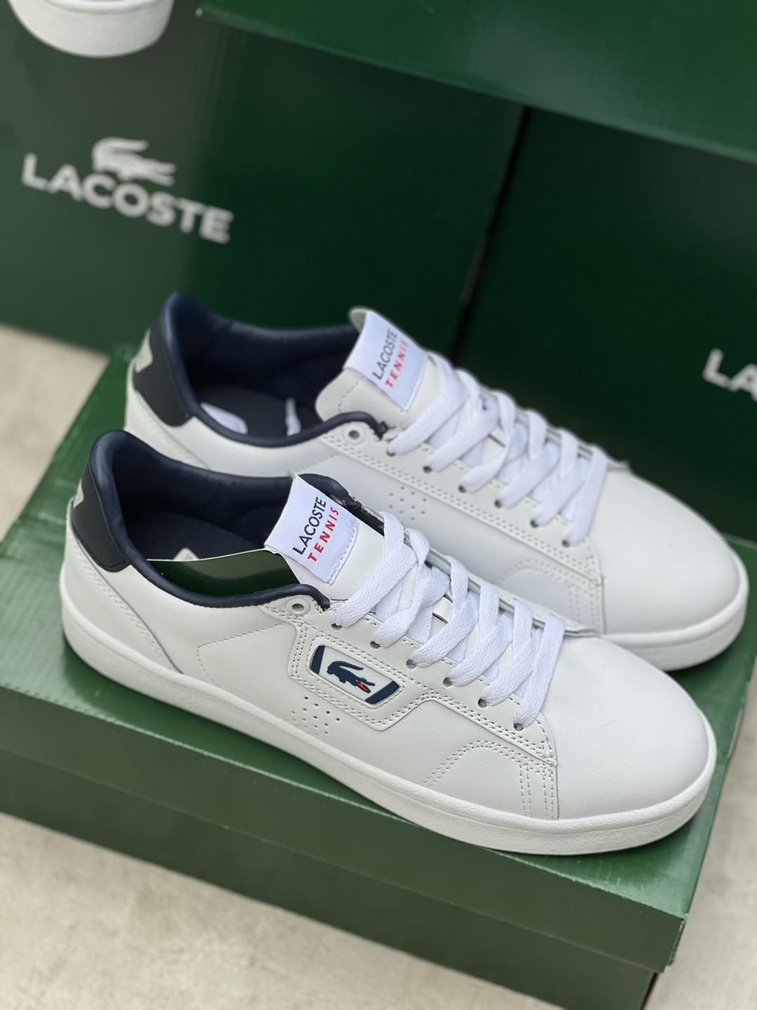 White & Navy Lacoste Shoes