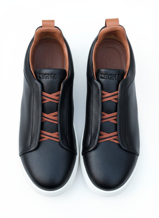 Black Leather Zegna Sneaker